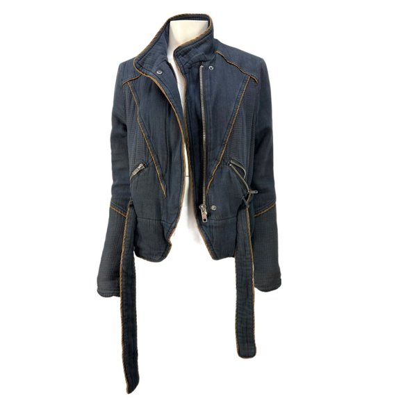 Free People Double Cloth Twill Wrap Jacket In Navy Sz XS - Picture 8 of 13